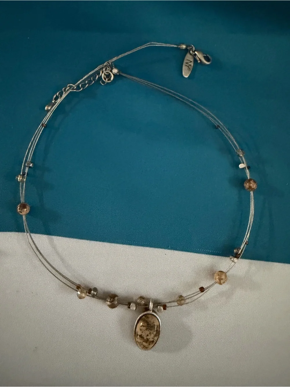 NY & Co. Beige Stone Pendant Multi-Strand Necklace